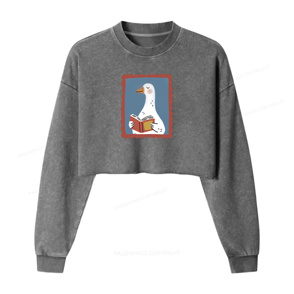 Pagewings Silly Goose Reading Washed Crop Sweatshirt