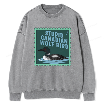 Pagewings Stupid Canadian Wolf Bird Unisex Washed Sweatshirt