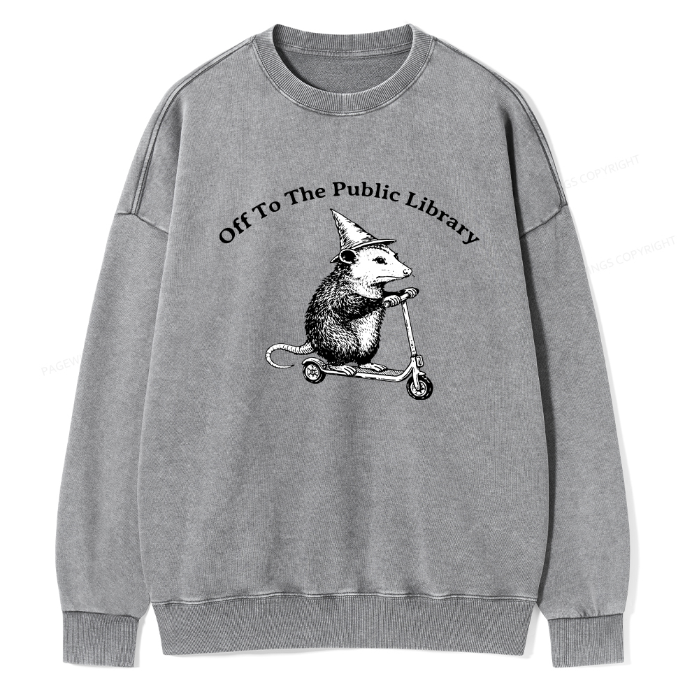 Pagewings Off To The Public Library Unisex Washed Sweatshirt