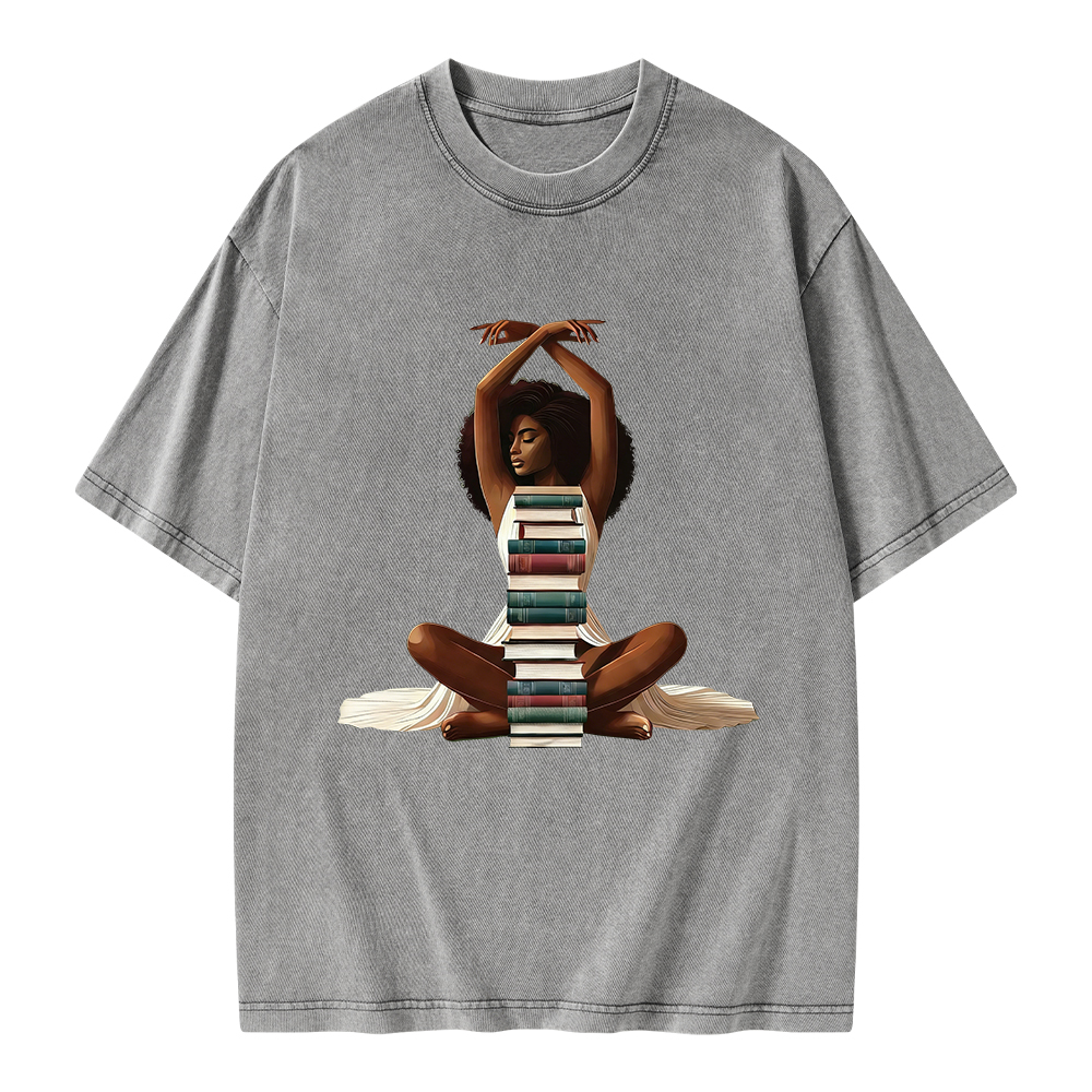 Pagewings Black Girl Reading Unisex Washed T-shirt