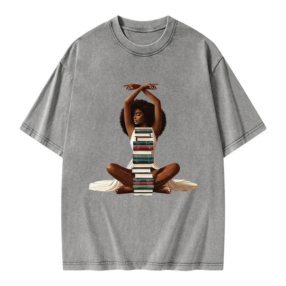 Pagewings Black Girl Reading Unisex Washed T-shirt