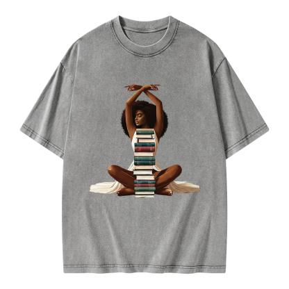 Pagewings Black Girl Reading Unisex Washed T-shirt