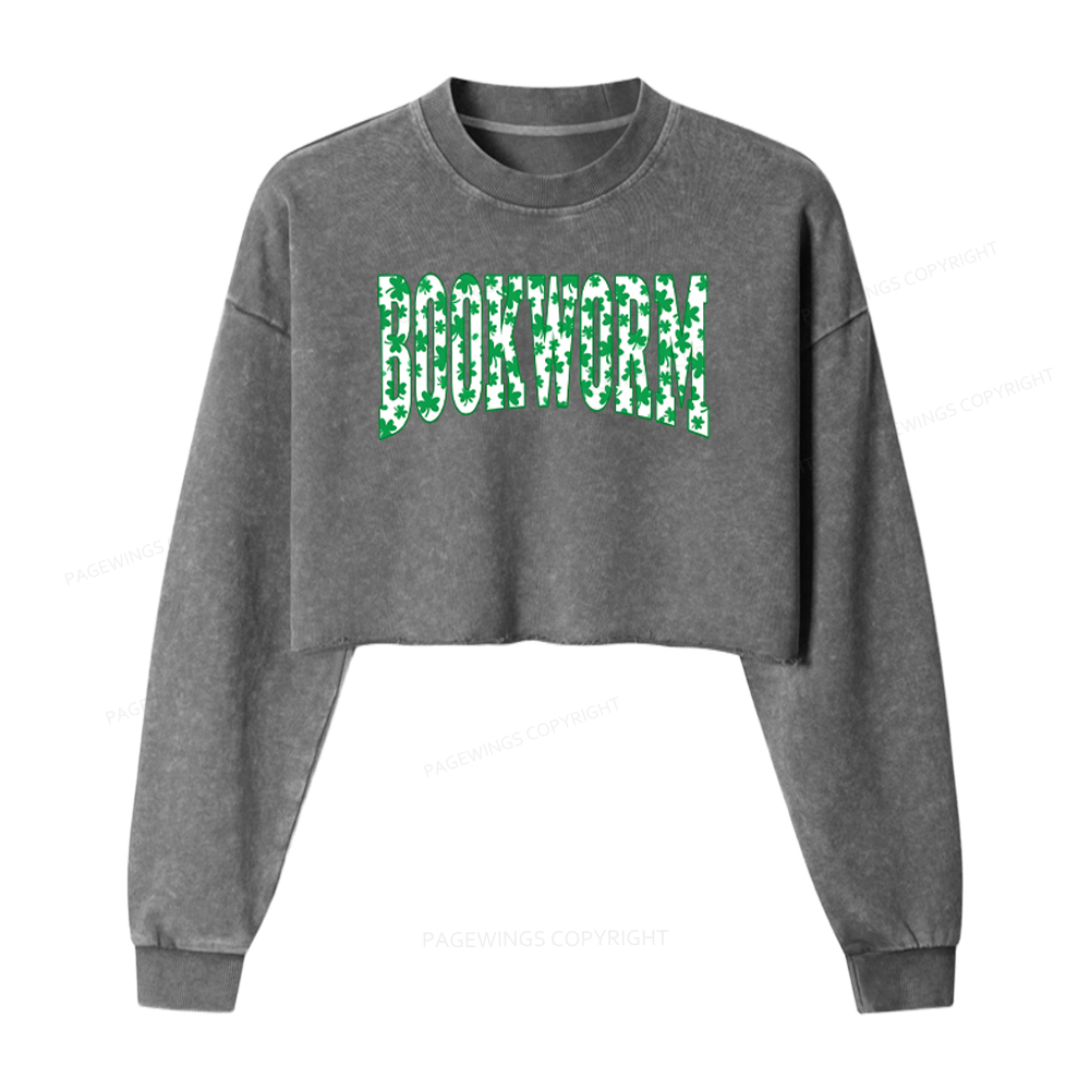 Pagewings St. Patricks Day Bookworm Washed Crop Sweatshirt