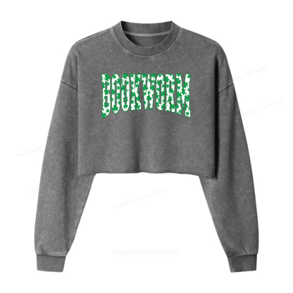 Pagewings St. Patricks Day Bookworm Washed Crop Sweatshirt