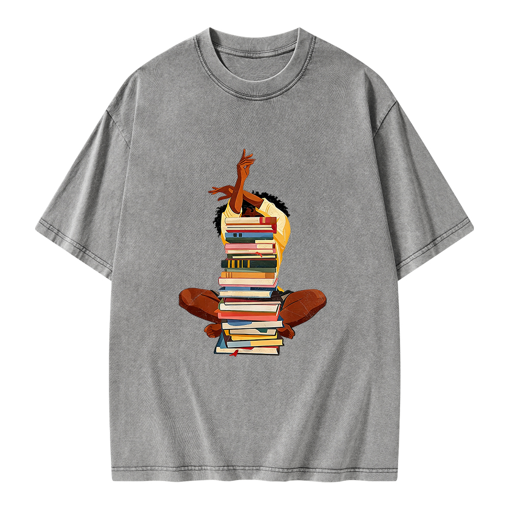 Pagewings Black Woman Reading Unisex Washed T-shirt