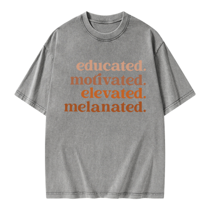 Pagewings Educated Motivated Elevated Melanated Unisex Washed T-shirt