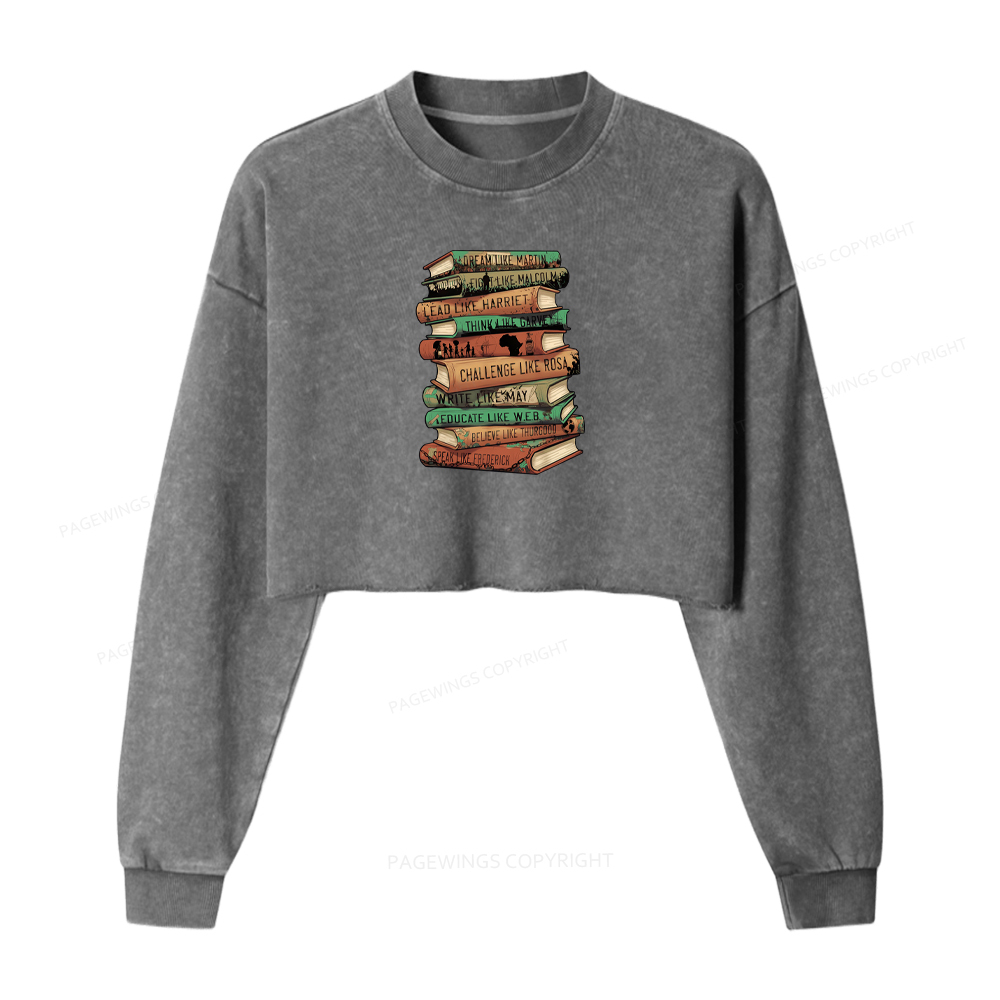 Pagewings Black History Month Books Washed Crop Sweatshirt
