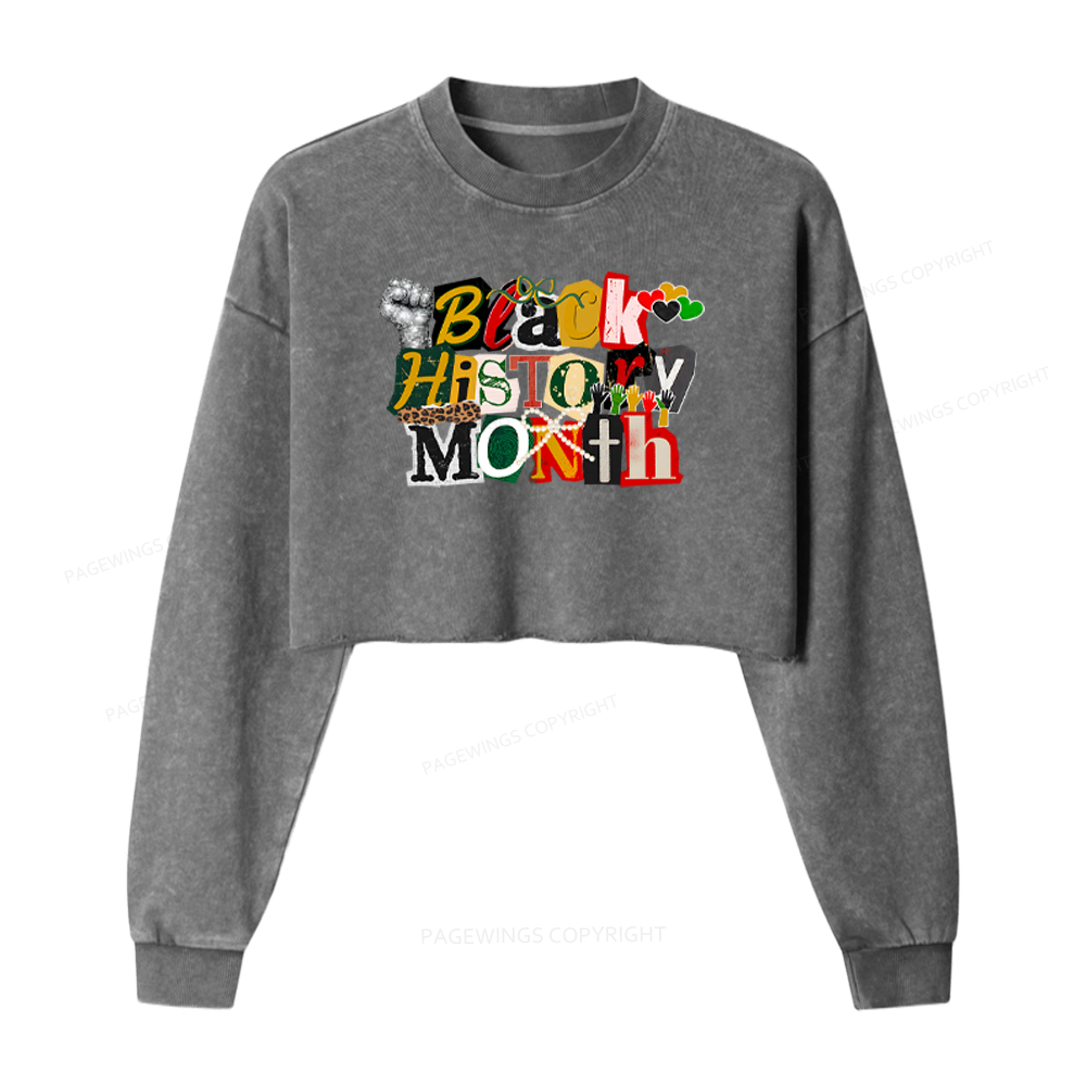 Pagewings Black History Month Washed Crop Sweatshirt