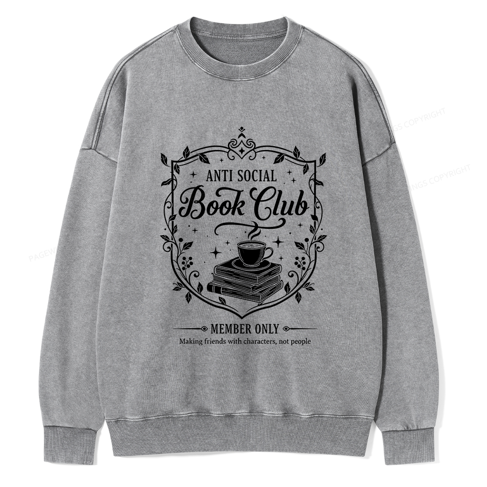 Pagewings Anti Social Book Club Unisex Washed Sweatshirt