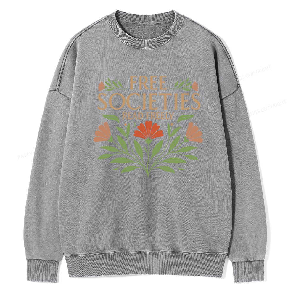 Pagewings Free Societies Read Freely Unisex Washed Sweatshirt
