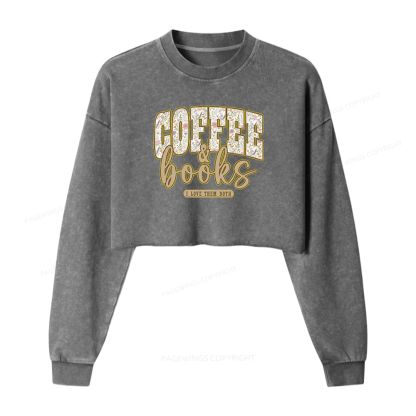 Pagewings Coffee And Books Washed Crop Sweatshirt