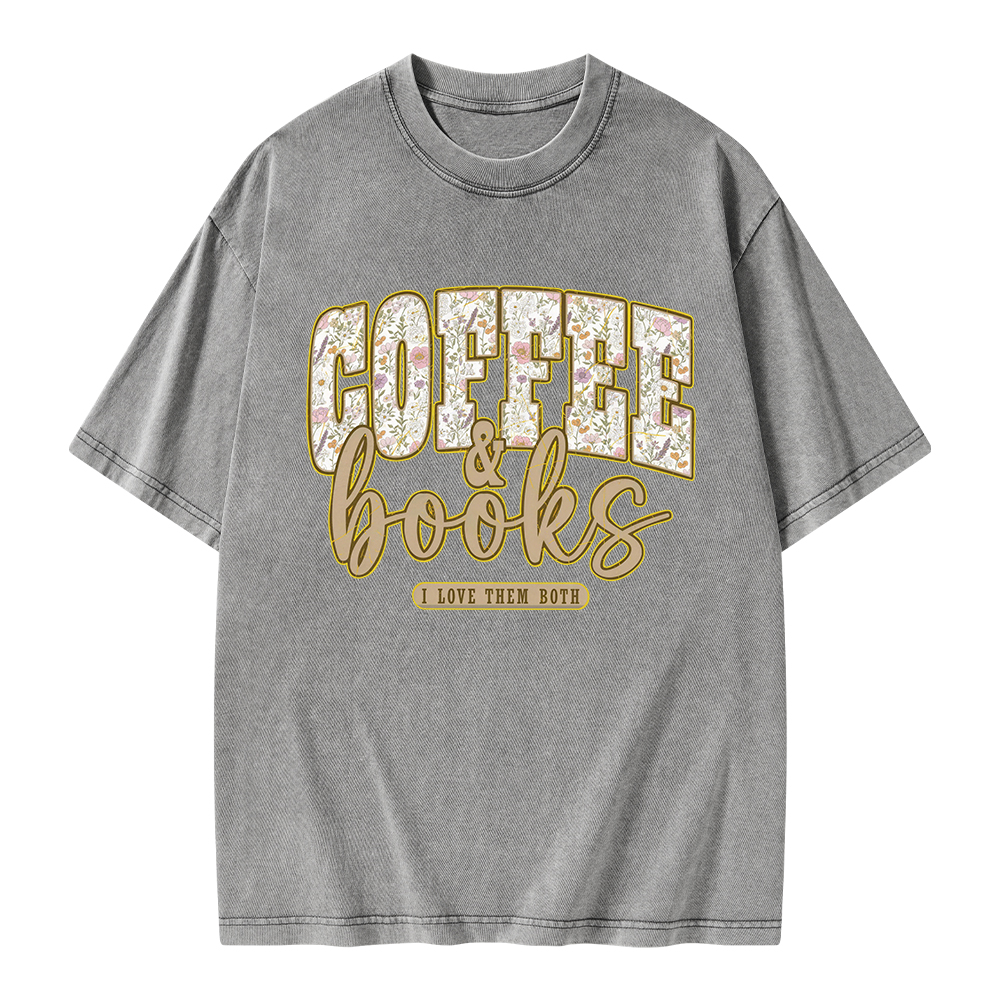 Pagewings Coffee and Books Unisex Washed T-shirt