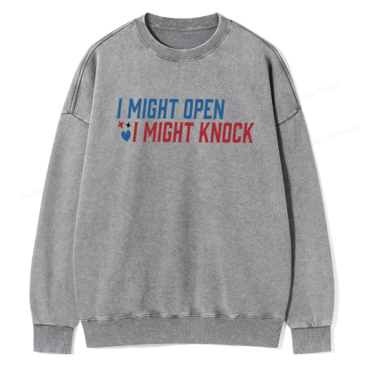 Pagewings I Might Knock Unisex Washed Sweatshirt