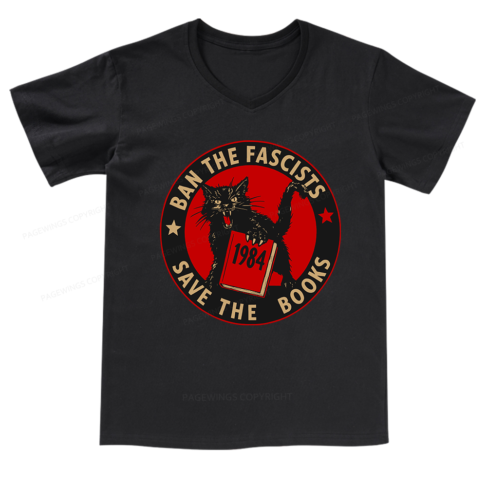 Pagewings Ban The Fascists Save The Books V-neck T-shirt
