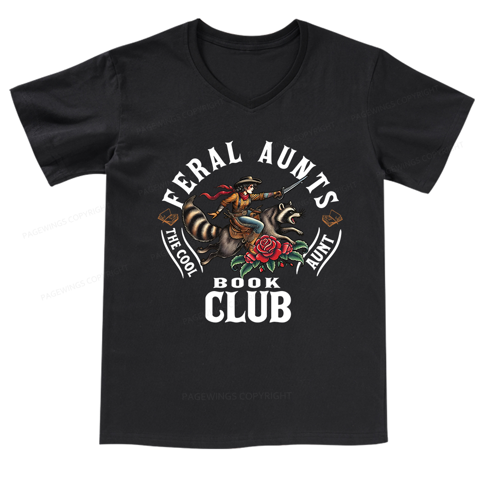 Pagewings Feral Aunt Social Book Club V-neck T-shirt