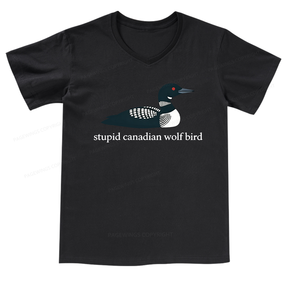Pagewings Stupid Canadian Wolf Bird V-neck T-shirt