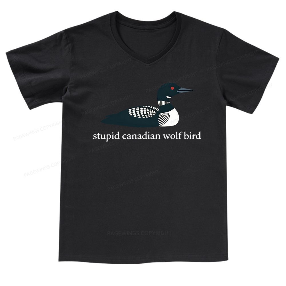 Pagewings Stupid Canadian Wolf Bird V-neck T-shirt