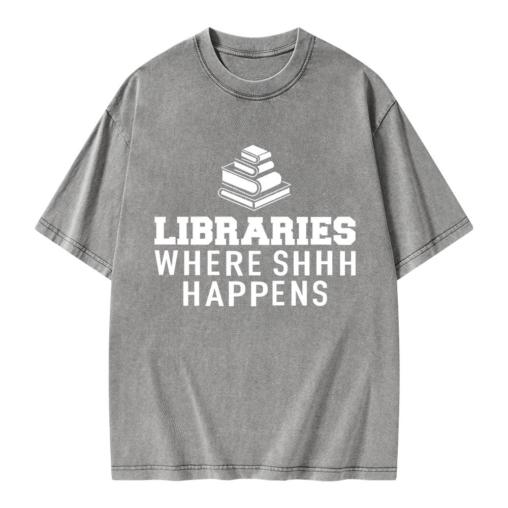 Pagewings Libraries Where Shhh Happens Unisex Washed T-shirt