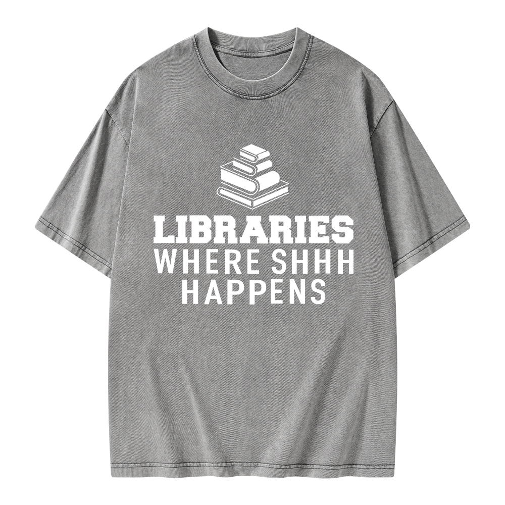 Pagewings Libraries Where Shhh Happens Unisex Washed T-shirt