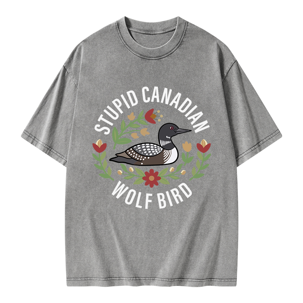 Pagewings  Stupid Canadian Wolf Bird Unisex Washed T-shirt