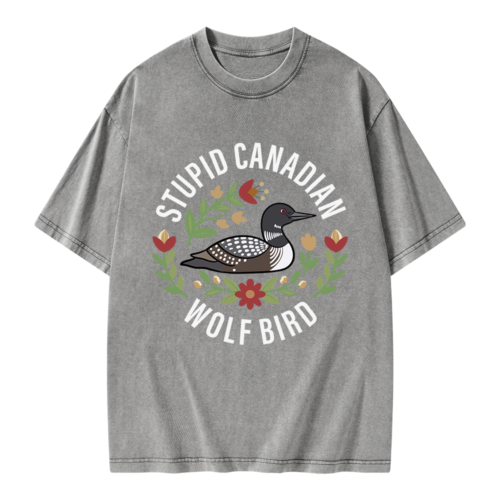 Pagewings  Stupid Canadian Wolf Bird Unisex Washed T-shirt