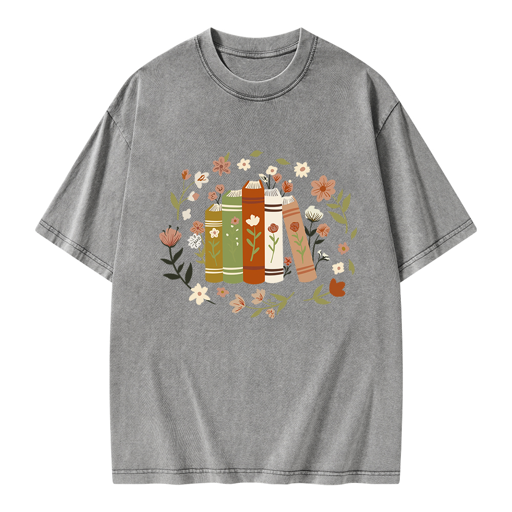 Pagewings Floral Book Unisex Washed T-shirt