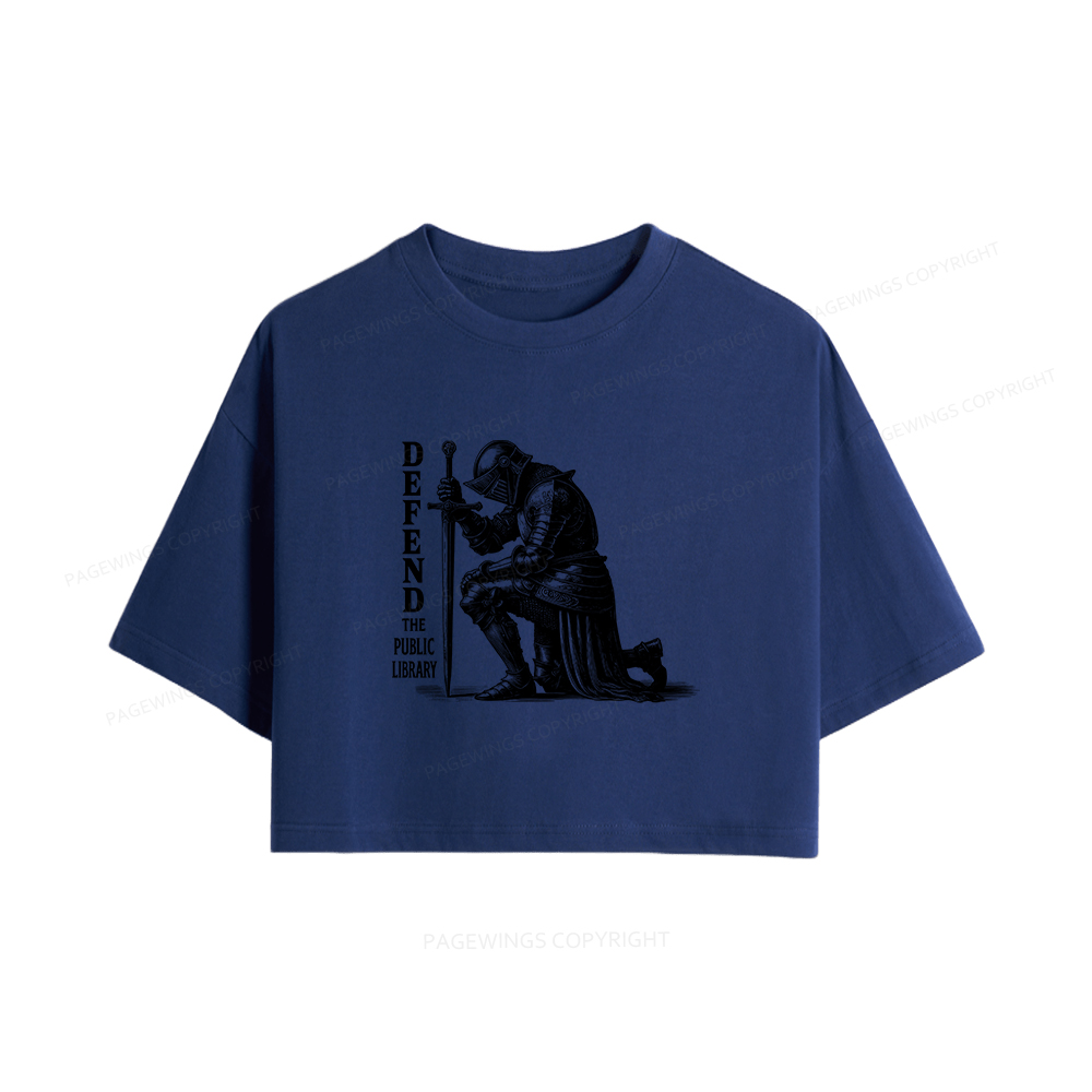 Pagewings Defend the Public Library Women Crop Tops