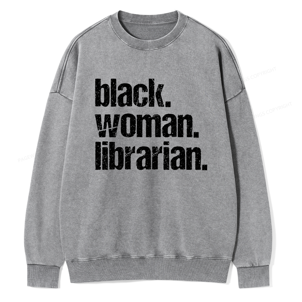 Pagewings Black Woman Librarian Washed Sweatshirt
