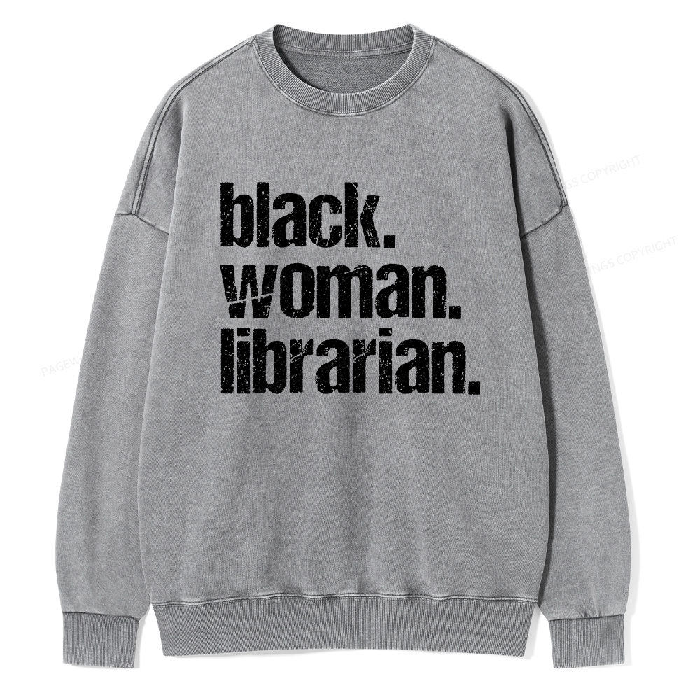 Pagewings Black Woman Librarian Washed Sweatshirt