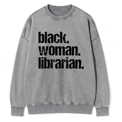 Pagewings Black Woman Librarian Washed Sweatshirt