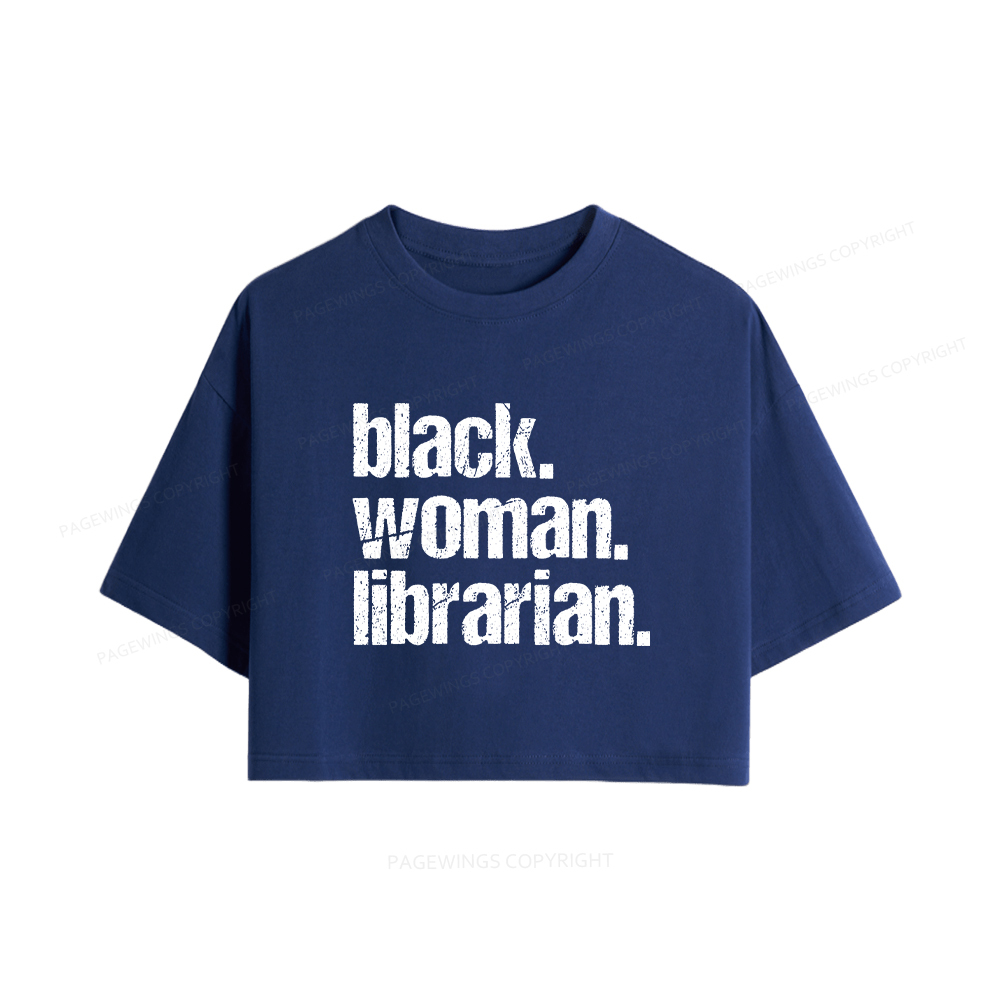 Pagewings Black Woman Librarian Women Crop Tops