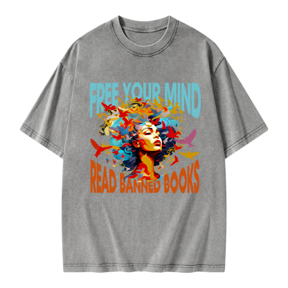 Pagewings Free Your Mind Read Banned Books Unisex Washed T-shirt