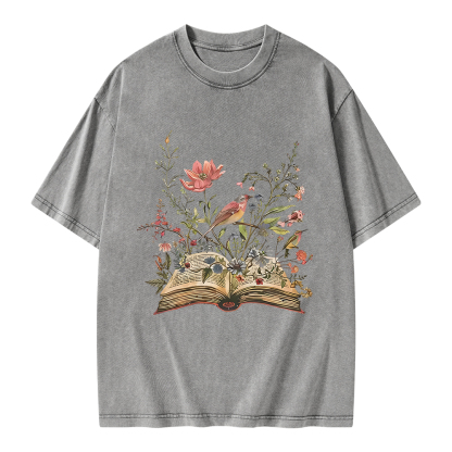 Pagewings Book Flowers Unisex Washed T-shirt
