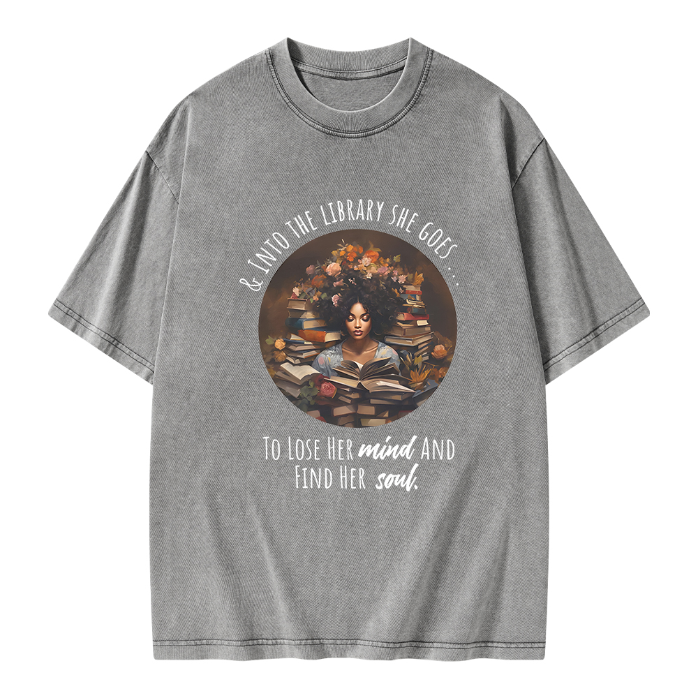 Pagewings Into The Library She Goes Unisex Washed T-shirt