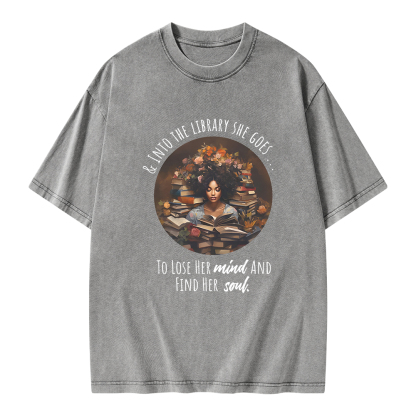 Pagewings Into The Library She Goes Unisex Washed T-shirt