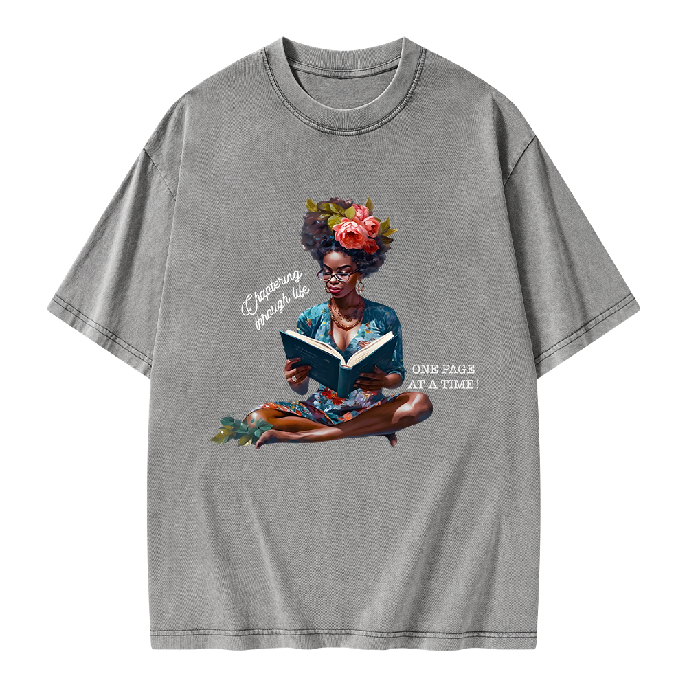 Pagewings Brown Girl Reads Unisex Washed T-shirt