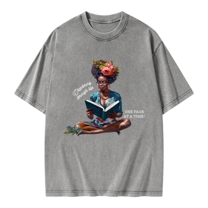 Pagewings Brown Girl Reads Unisex Washed T-shirt