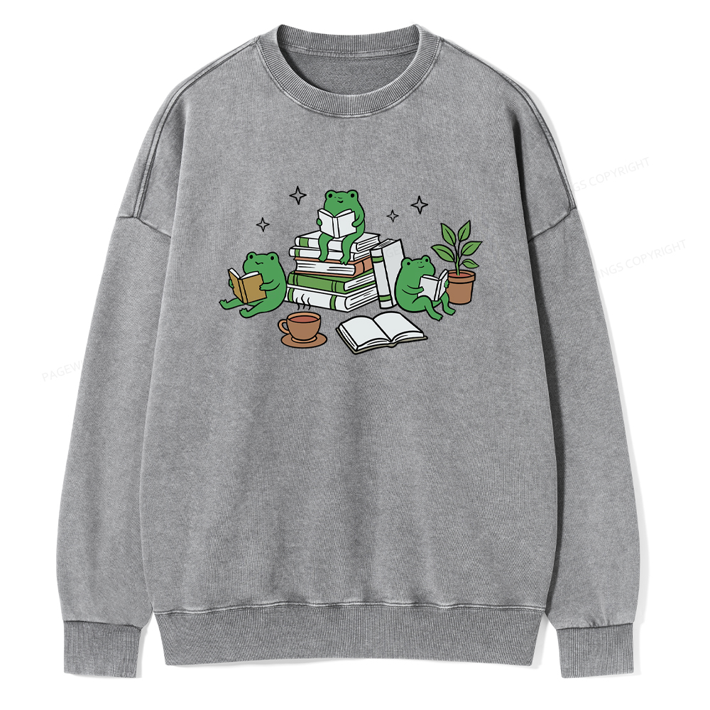 Pagewings Frogs and Books Washed Sweatshirt