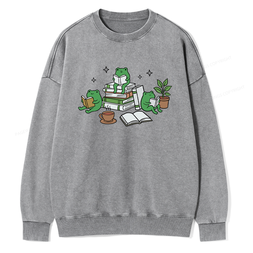 Pagewings Frogs and Books Washed Sweatshirt