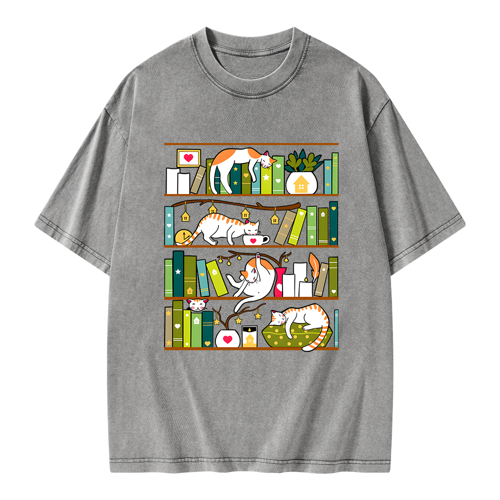 Pagewings Library Cats Unisex Washed T-shirt