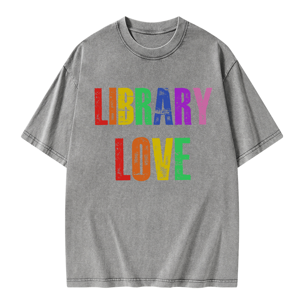 Pagewings Rainbow Library Love Unisex Washed T-shirt