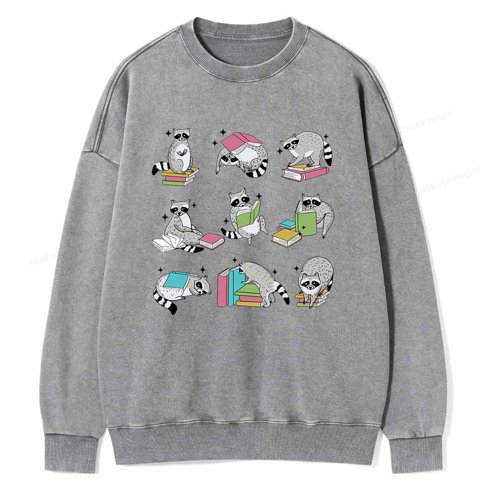 Pagewings Funny Raccoon Reading Comfort Colors Shirt Unisex Washed Sweatshirt