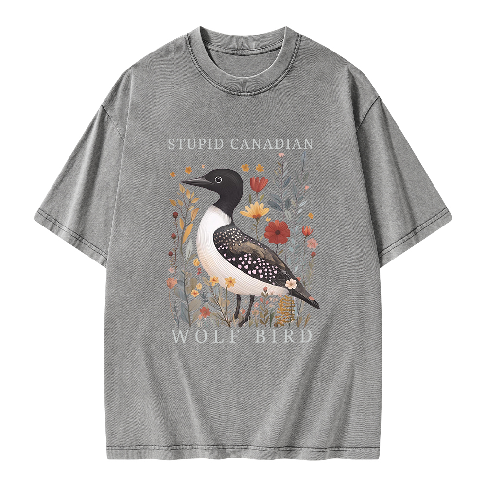 Pagewings Stupid Canadian Wolf Bird Unisex Washed T-shirt