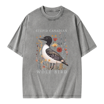 Pagewings Stupid Canadian Wolf Bird Unisex Washed T-shirt