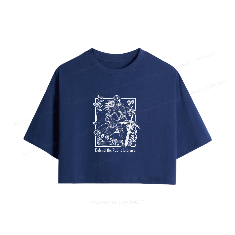 Pagewings Defend The Public Library Women Crop Tops