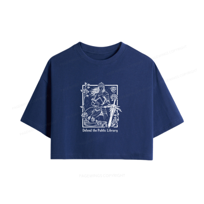 Pagewings Defend The Public Library Women Crop Tops