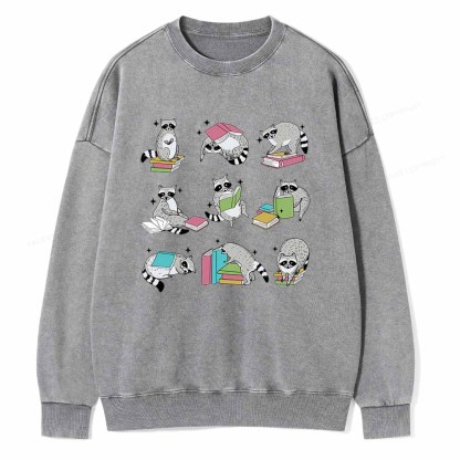 Pagewings Funny Raccoon Reading Comfort Colors Shirt Unisex Washed Sweatshirt
