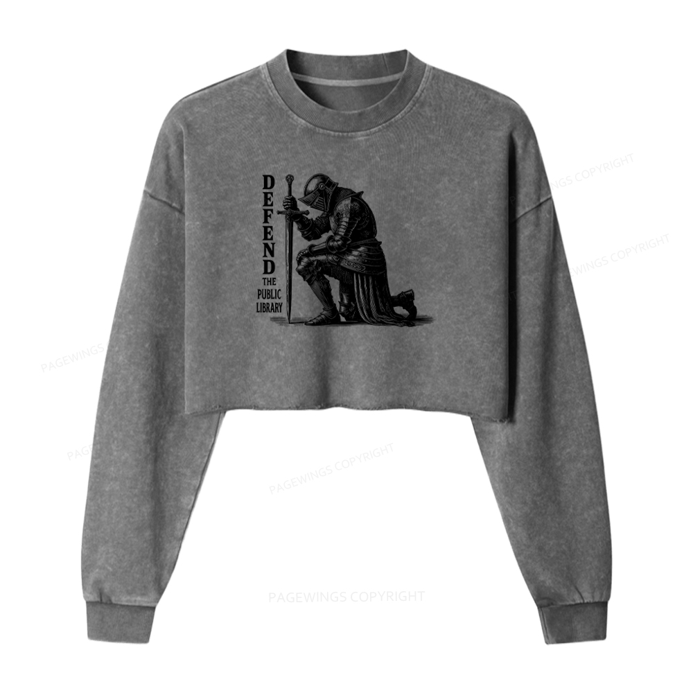 Pagewings Defend the Public Library Washed Crop Sweatshirt