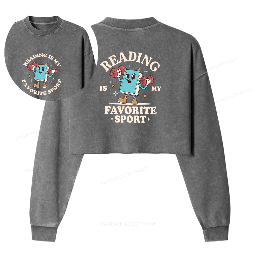 Pagewings Reading Is My Favorite Sport Washed Crop Sweatshirt