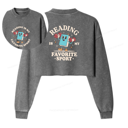 Pagewings Reading Is My Favorite Sport Washed Crop Sweatshirt